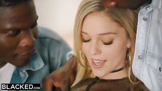 Petite blonde Kali Rose takes on six BBCs in an intense gangbang