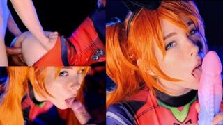 Asuka Langley-Short hair, tight ass -Sloppy Blowjob & Creampie