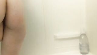 Shower sex with a huge dildo and intense orgasm