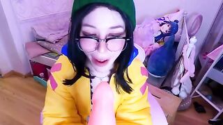 A ljoy cosplay girl plays a game and then gets naughty with a big dildo
