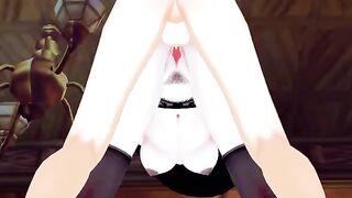 The tall vampire lady gets fucked doggystyle and receives a hand job with cum on face