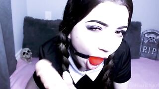 Wednesday Addams gets fucked by a sex toy on cam