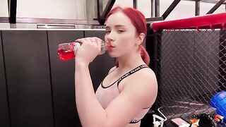 Redhead gets her booty pounded and face fucked after work out