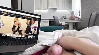A hot blond caught a guy wanking and offered to help with her mouth