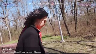 A girl is walking in nature and meets a strange guy who offered her money for a sex
