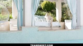 Skinny teen Lola Fae does yoga by the pool and gets fucked hard