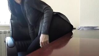 Mini Diva caresses herself in the office, taking a risk with her toy