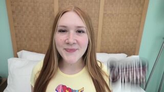 Redhead girl with freckles and red pubic hair has sex