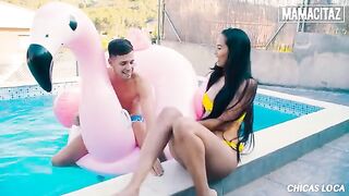 Petite brunette Andreina Deluxe gets banged hard by the pool