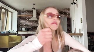 Nice slut in glasses gets her face covered with cum. Nice job!