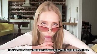 Nice slut in glasses gets her face covered with cum. Nice job!