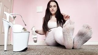 Dirty white tights and pleasers foot worship with exclusive toes sucking
