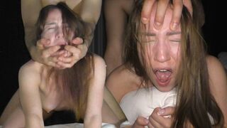 Petite college slut gets fucked hard by a huge dick in a rough session