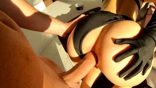 A woman has anal sex and receives a huge cumshot on her ass