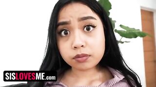 The lucky stepbrother fucks the big assed busty stepsis to keep her sex videos secret