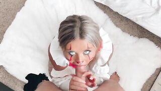 Bitch screwed before the Halloween party, got cum in mouth