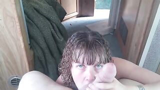 Lavender Joy, a slut who worships cocks in POV, swallows cum
