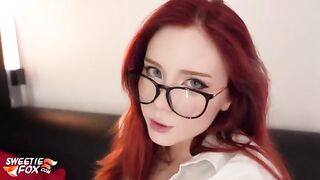 A secretary is having sex with her boss after her working hours