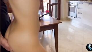 The Italian woman pleaded until she reached a squirting orgasm in the kitchen