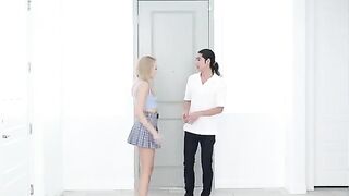 Skinny blonde gets fucked in the kitchen with passionate intensity