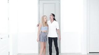 Skinny blonde gets fucked in the kitchen with passionate intensity