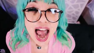 A face full of cum for this nerdy girl with glasses in a sticky facial compilation