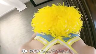 Cute cheerleader gets her face covered with cum in intense POV action