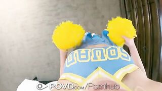 Cute cheerleader gets her face covered with cum in intense POV action