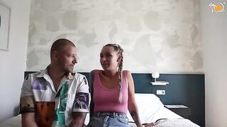 A couple enjoys their first intimate experience with dirty talk at a hotel