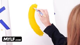 Artistic mom with big boobs seduces her painter for a nude scene