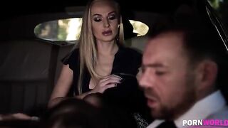The driver got fucked by two busty babes in a steamy car scene