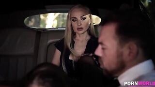 The driver got fucked by two busty babes in a steamy car scene