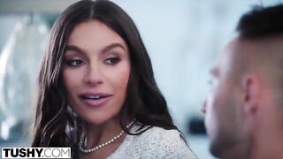 Gorgeous brunette April tries anal sex for the first time with a big dick