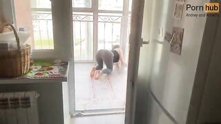 A stepmom got stuck on the balcony and had to be helped