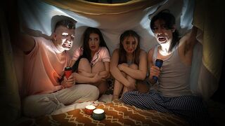Two naughty boys scared and fucked their hot step sisters Penelope and Aubrey