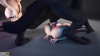 Luscious girls get fucked by a big cock werewolf