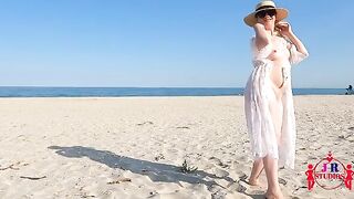 First time posing nude and fucking on a public beach for exclusive content