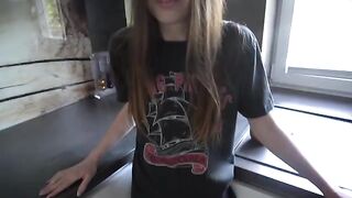 A hot neighbor has sex with a beautiful and sporty stepdaughter in the kitchen