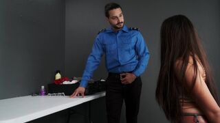 A naughty girl got caught with toys by a TSA agent in his office