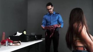 A naughty girl got caught with toys by a TSA agent in his office
