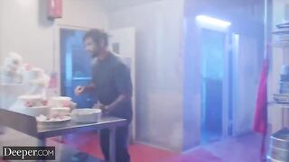 The girl is baking for a man, showcasing her skills in the kitchen