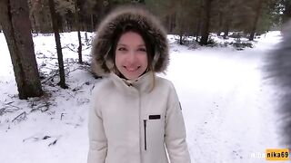 I like to have sex outdoors even in the winter - Cum on my pretty face POV