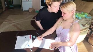 The baby did not pass the subject, so she had to fuck the tutor
