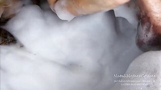 Horny blonde girl fucks with her boyfriend in the bathtub and makes him cum fast