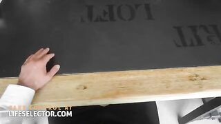 A secretary with sexy long legs gets fucked hard by a huge cock