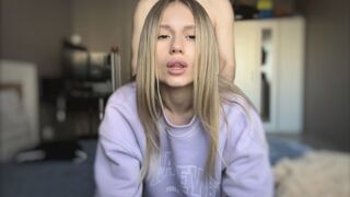 A cute girl shows her body to her boyfriend and has sex with him