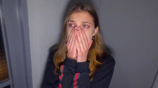 We fucked in the stairwell while parents are at home - Cum in panties and put them on - POV 4K