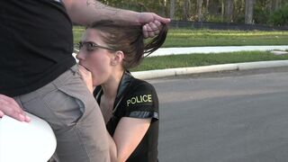 A hot chick is playing with her boyfriend in a roleplay scenario