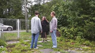 A guy roughly fucked a girl in the village, reaching intense orgasm
