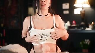 A big-breasted goth girl got a new toy and played with it, showcasing her passionate side